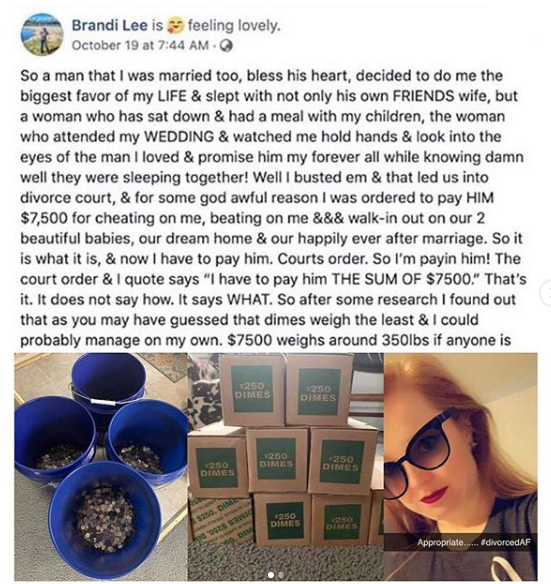 Lady pays her cheating husband’s $7,500 divorce bill entirely in coins